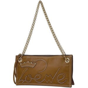 Loewe logo chain shoulder bag stitched leather brown